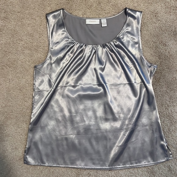 Chico’s Gray Shiny Tunic & Shimmery Crinkle Jacket Combination - Picture 9 of 12